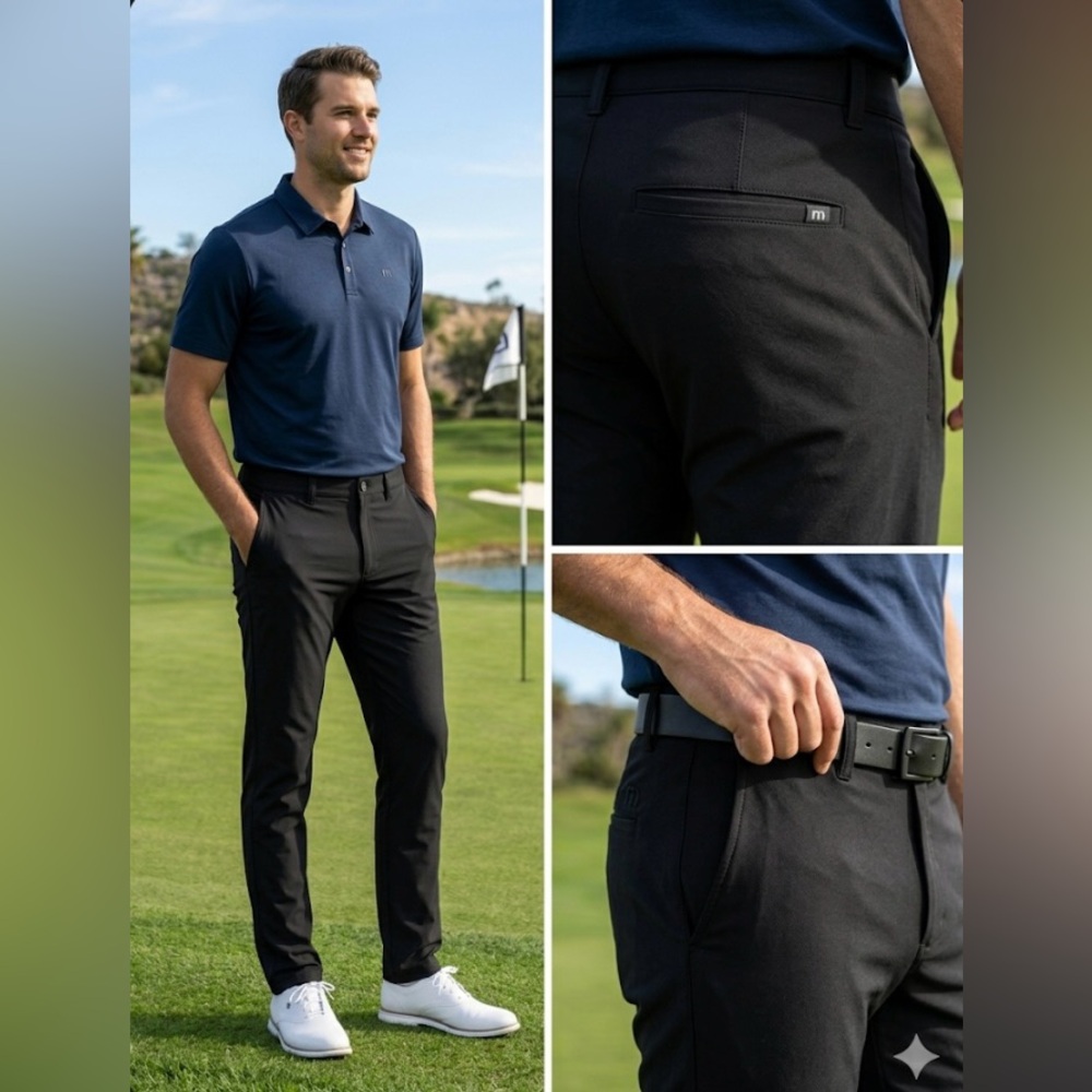 NWT TravisMathew Right On Time Golf Pants Black 35 Heater Series Performance